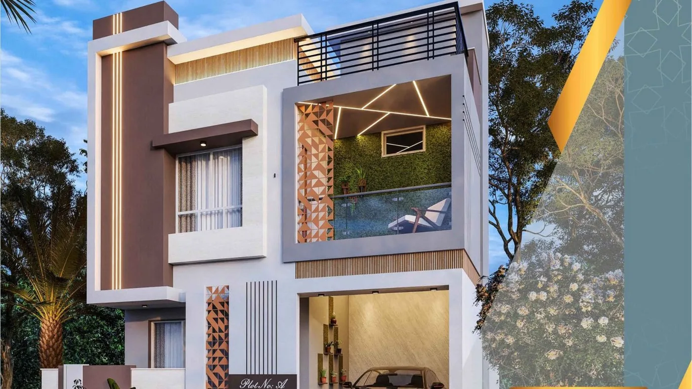 Modern 3BHK Villa Elevation Design — Madurai by Bharath Architect